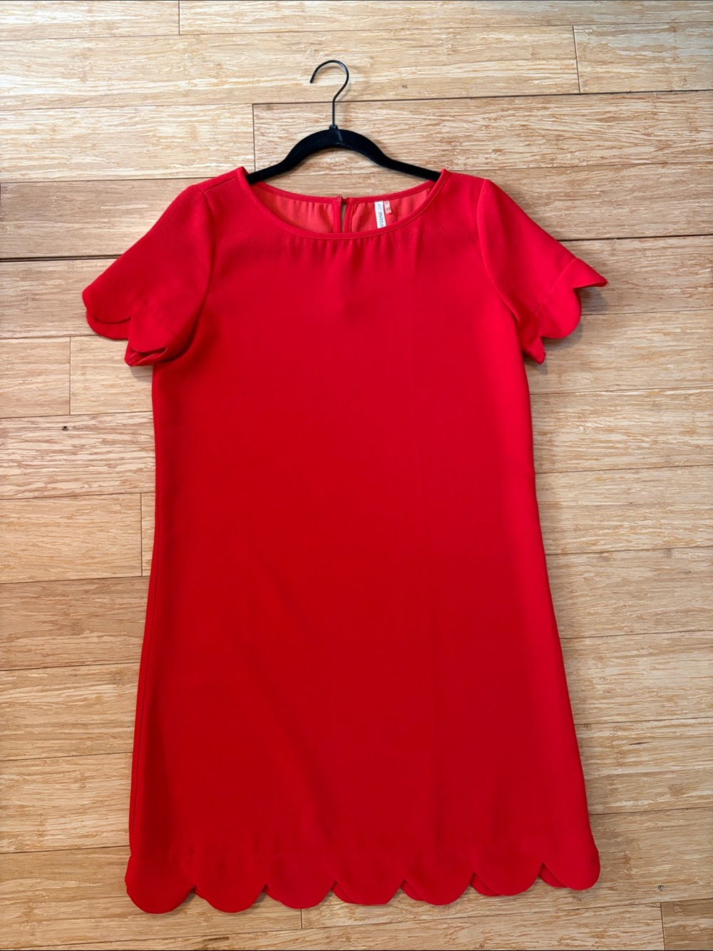 mittoshop Red Scallop-Edge Mini Shift Dress